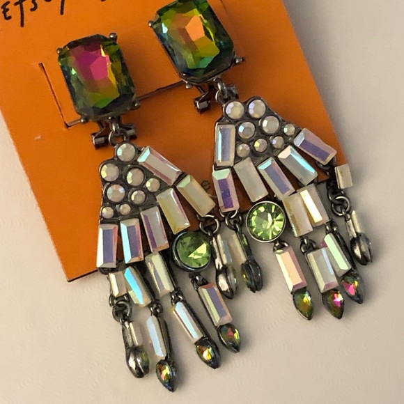 Betsey Johnson Silver Tone Skeleton Hand Drop Earrings Crystal Accents NWT - Picture 7 of 16